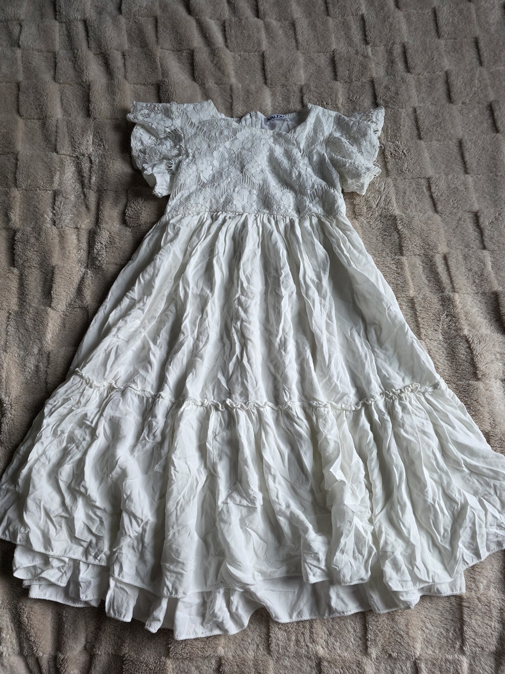 Girls White Lace Bodice Tiered Dress